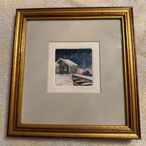 T.J. STRUNA"NANTUCKET CHRISTMAS"#30/100 SIGNED FRAMED WATERCOLOR PRINT ENGRAVING